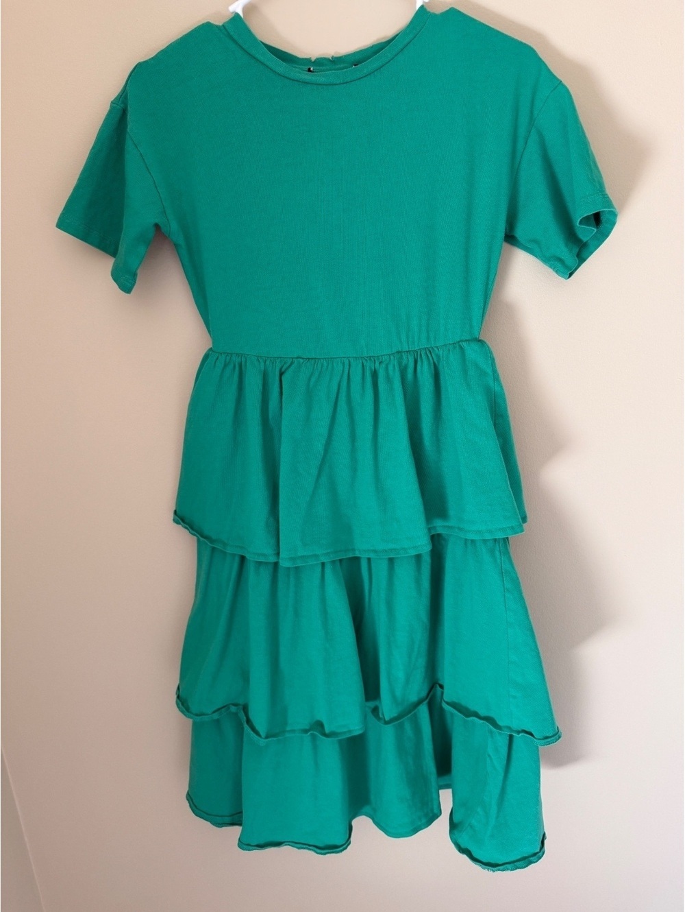 100% cotton kelly green tiered dress